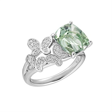 Pt950グリーンクオーツ/ダイヤモンドリング