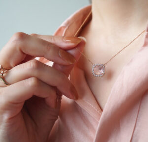 ポンテヴェキオ K18PG ローズクオーツ ダイヤモンド ネックレス