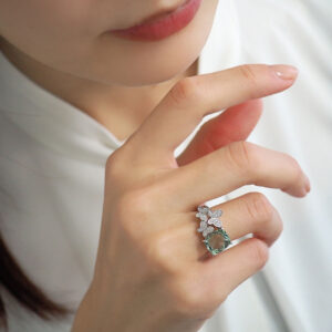 ポンテヴェキオ Pt950 グリーンクオーツ ダイヤモンド リング